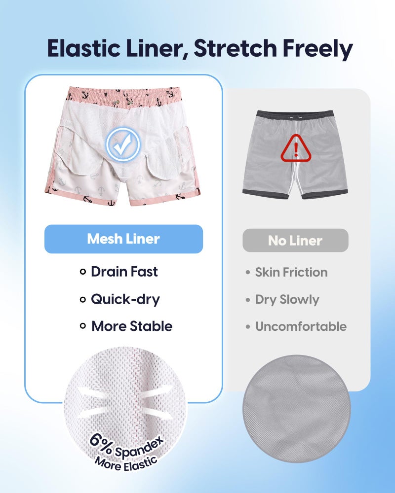 maamgic Mens Swim Trunks 5 Inch with Mesh Lining, Quick Dry Mens Bathing Suit, Swim Shorts for Swimming and Beach, Large Light Pink - Image 3
